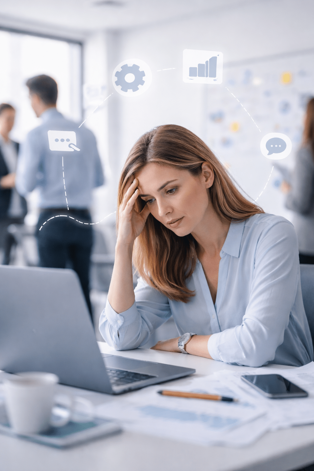 Ai genererad bild på människa som försöker förstå tekniken