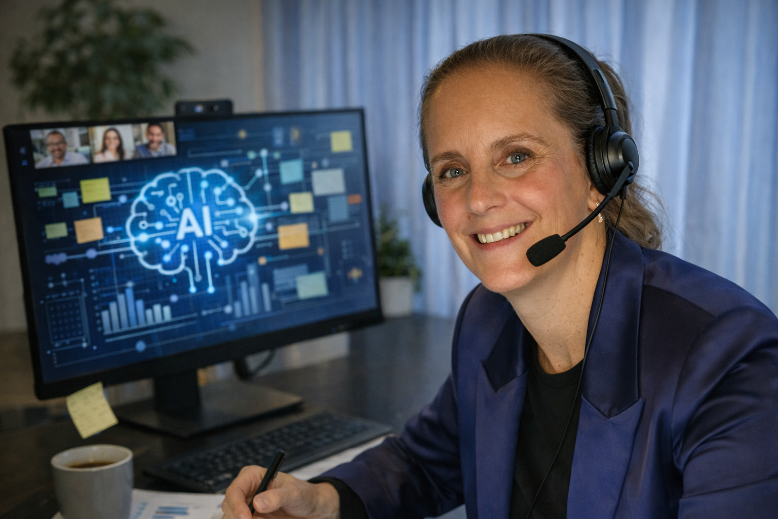 Maria Helgars i digitalt arbete med AI-analys och organisationsstruktur